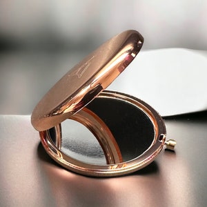 Custom round compact mirror rose gold color engraved free for weddings bridal party gift cute gift for mom sister image 2