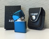 Custom Sapphire Zippo Lighter Leather Clip Belt Pouch Engraved Free. Custom Zippo lighter and Leather Zippo Pouch Engraved Free.
