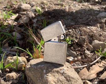 Engraved Antique Silver Zippo Lighter, Personalized Gift