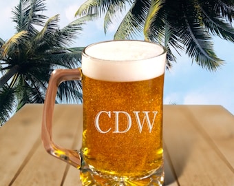 Personalized Beer Mug: Engraved Glass Stein, Groomsmen Gift