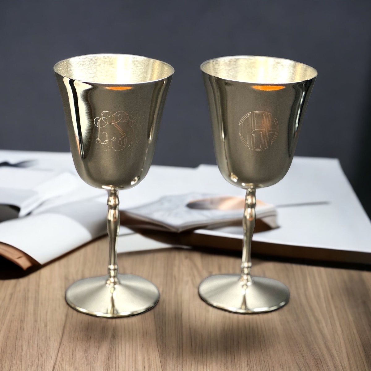 Engraved Water Wine Goblet Nickel Plated 10 Oz - 1 Goblet - InterlockingMonogram JLM - Etsy