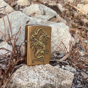Brushed Brass Gold Dragon Zippo Lighter Personalized Free Birthday Gift Groomsmen Wedding Party Fathers Day Graduation