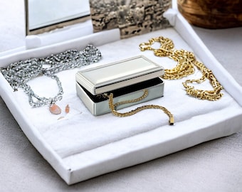 Custom Jewelry Box Rectangular with Beaded Border Ring Box Silver Engraved free jewelry Accessories Bridesmaids Mother's Day Valentine’s Day
