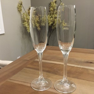 Custom Engraved Champagne Flutes set of 2 - Gorham by Lenox Crystal Andante Tall Champagne Toasting Flutes Stemware Toasting