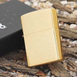 Personalized Brushed Brass Zippo Lighter Engraved Free. A windproof engraved Zippo lighter gift for father's day or groomsmen or collector. Lighter