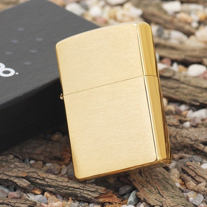 Personalized Brushed Brass Zippo Lighter Engraved Free. A windproof engraved Zippo lighter gift for father's day or groomsmen or collector. 