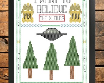 X Files I Want to Believe Cross Stitch Pattern