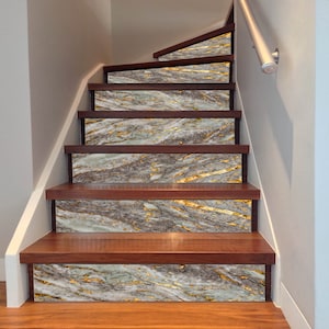 Gray marble tiles or stripes, Waterproof Vinyl Tile  Pack of 24, Tile decals for Kitchen,  Stair or any other smooth surface  .FREE SHIPPING