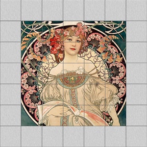 Tile decals, SET of 25 tile stickers Style alphonse mucha, for kitchen &  bathroom , decal vinyl stickers:   FREE  SHIPPING