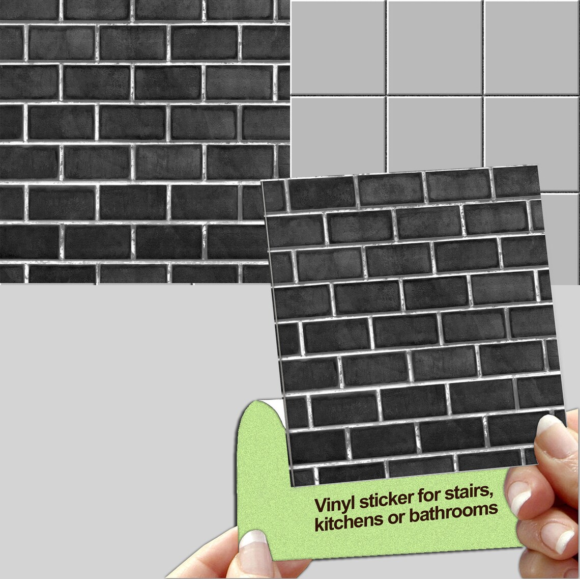 Black Brick Wall Tile, Waterproof Vinyl Tile Pack of 24, Tile Decals