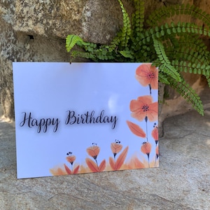 Happy Birthday postcard - Birthday card with orange flowers - Delicate birthday greeting card - Floral card optionally with envelope - A6
