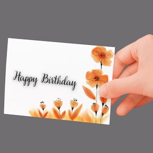 Postal de feliz cumpleaños - Tarjeta de cumpleaños con flores naranjas - Delicada tarjeta de felicitación de cumpleaños - Tarjeta floral opcionalmente con sobre - A6