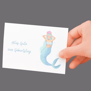Cartão de Aniversário Sereia - DIN A6 Cartão Postal "Feliz Aniversário" - Cartão de sereia para crianças, opcionalmente com envelope