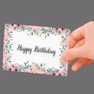 Carte postale Joyeux anniversaire A6 - Carte d'anniversaire avec fleurs roses - Carte de vœux florale pour anniversaire - En option avec enveloppe