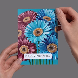 Stijlvolle verjaardagskaart met bloemen | Vouwkaart of ansichtkaart | Bloemmotief | Met of zonder envelop | A6