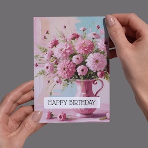 Carte d'anniversaire florale délicate | Carte postale | Design élégant avec fleurs | Avec ou sans enveloppe | Format A6