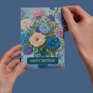 Biglietto di auguri di compleanno elegante con fiori | Biglietto pieghevole o cartolina | Motivo floreale | Con o senza busta | Formato A6