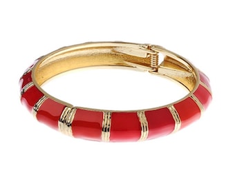 Red Enamel and Gold Cuff Bracelet