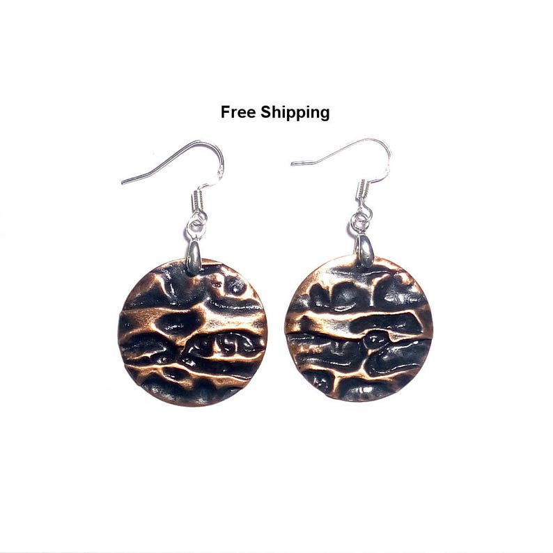 Designer earrings Hammered copper earrings Dangle copper earrings Free shipping handmade copper earrings air chased copper earring