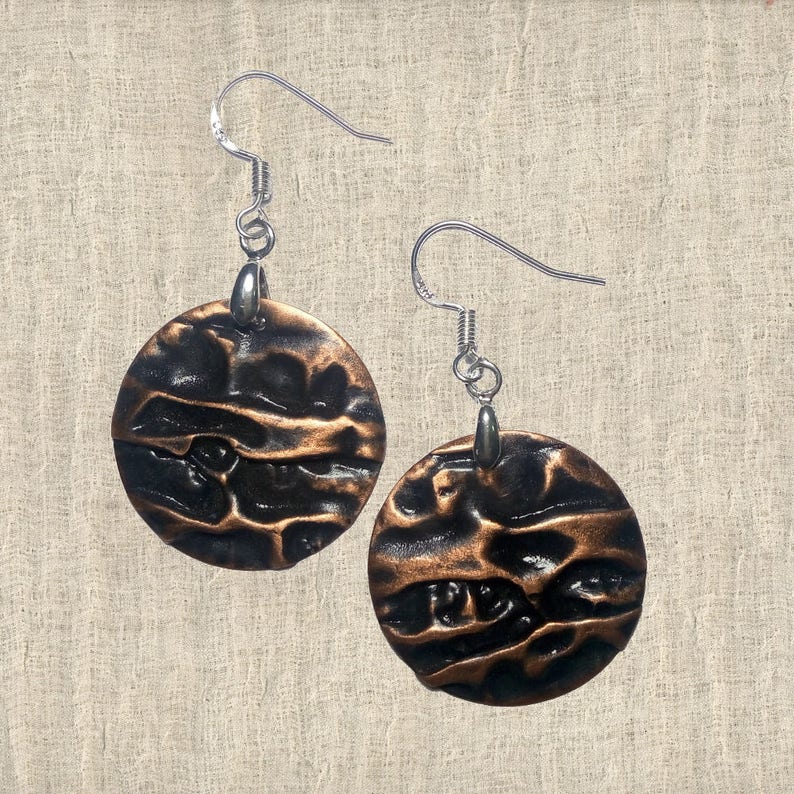 Designer earrings Hammered copper earrings Dangle copper earrings Free shipping handmade copper earrings air chased copper earring
