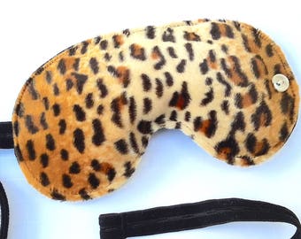 Leopard Sleep Mask, sleep eye mask, sleeping mask, travel mask, travel accessories, spa mask, blindfold, adjustable strap, Leopard faux fur