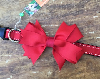 Beautiful Red Bow Dog Collar, Red Dog Collar, Dressy Dog Collar, Bow Dog Collar, Girl Dog Collar, Small Dog Collar, female dog, girl dog