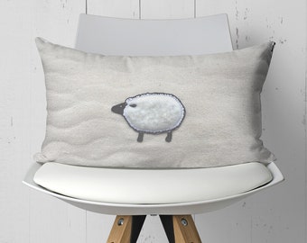 Decorative Pillow, home decor, throw pillow,  neutral color, sheep, pillow with insert, cushion for home, farm style, 14 x 10, for bed