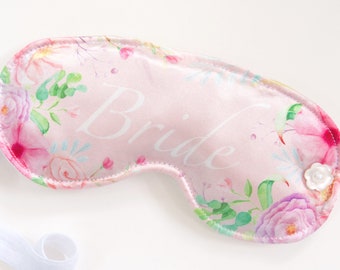 Bride Sleep Mask: Lavender Satin Blindfold with Watercolor Flowers