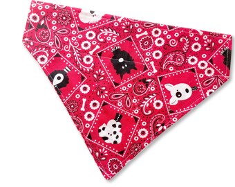 Red Paisley Dog Bandana: Slide On Collar, Cowboy Print