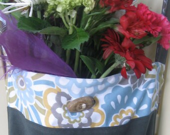 Handmade Twill Tote Bag: Adjustable Strap, Floral Accent