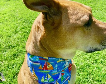 Summer Sailboats Dog Bandana: Colorful Cotton Over-the-Collar Neckerchief