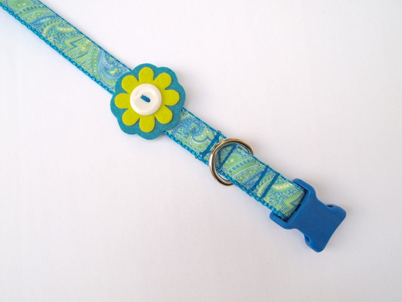 dog collar for small dogs female dog collar small dog collar felt flower blue dog collar cute dog collar Blue Dog Collar with Flower