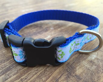 Blue Floral Dog Collar: Extra Small, Adjustable 12-inch