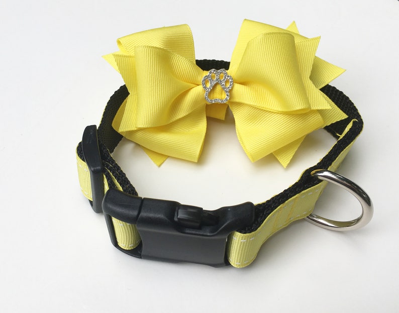 Yellow Boutique Bow Dog Collar With Rhinestone Small Medium Etsy