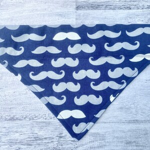 Mustache Dog Bandana, Reversible, slide on, 4 sizes, slip on, denim, neckerchief, for pet, boy, male, dog, cat