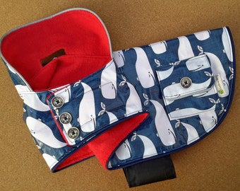 Whale Dog Raincoat, dog rain coat, choose lining fleece or cotton, 4 sizes, Dog Coat for boy, Dog Coat for girl, reflective, Sublimebirdy