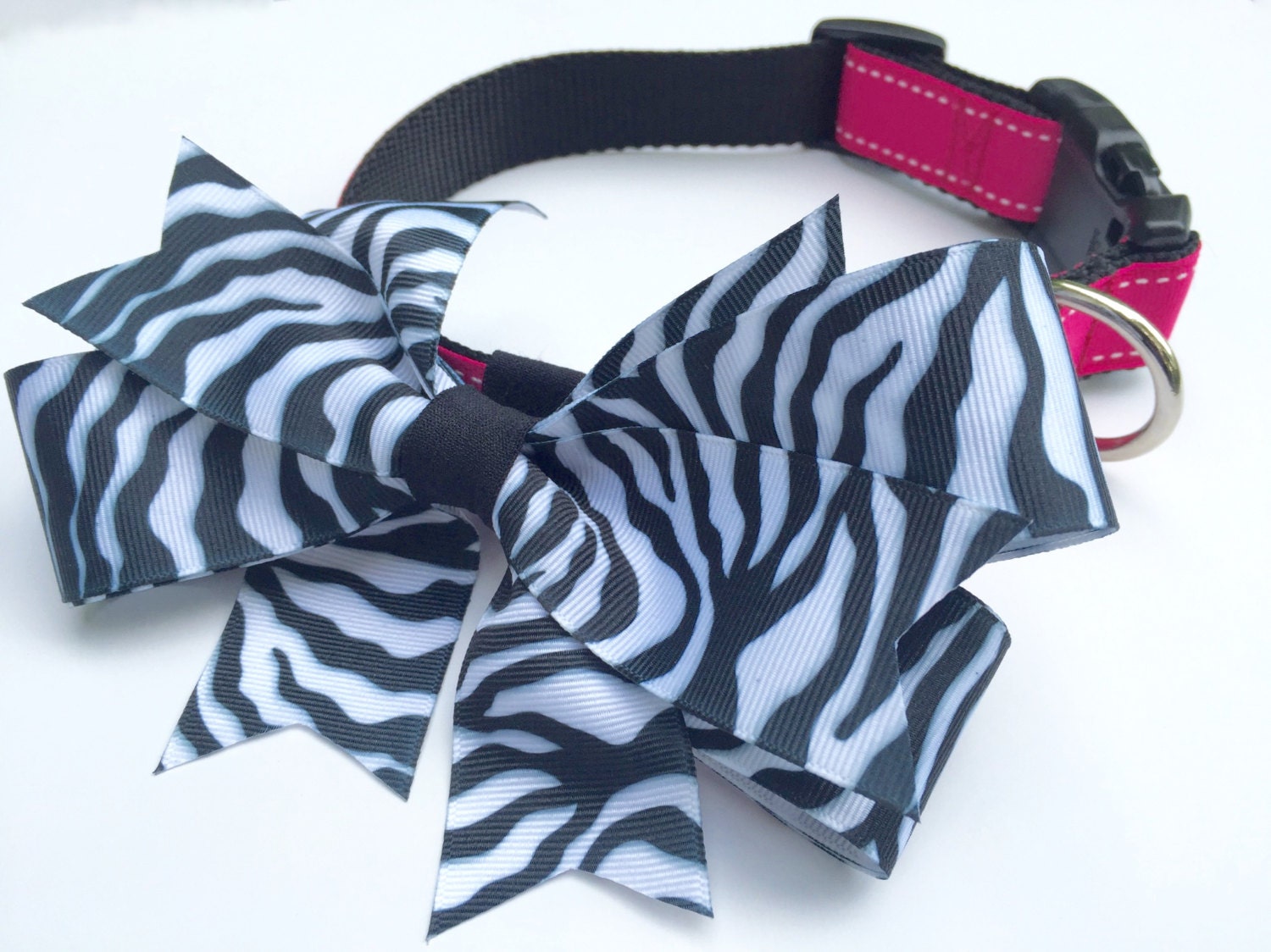 Zebra Stripe Bow Dog Collar Hot Pink Dog Collar Dressy Dog Etsy
