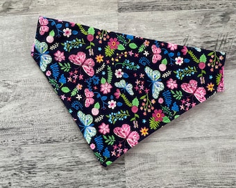 Butterfly Floral Dog Bandana: Reversible Paisley Slip-On Neckerchief