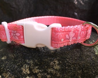 Pink Daisy Extra Small Dog Collar: Adjustable Floral Collar (12 inch)