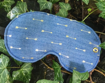 Blue Cotton Sleep Mask: Gold Arrows, Travel Blindfold