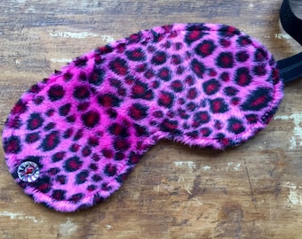 Pink Faux Fur Sleep Mask: Adjustable Travel Blindfold