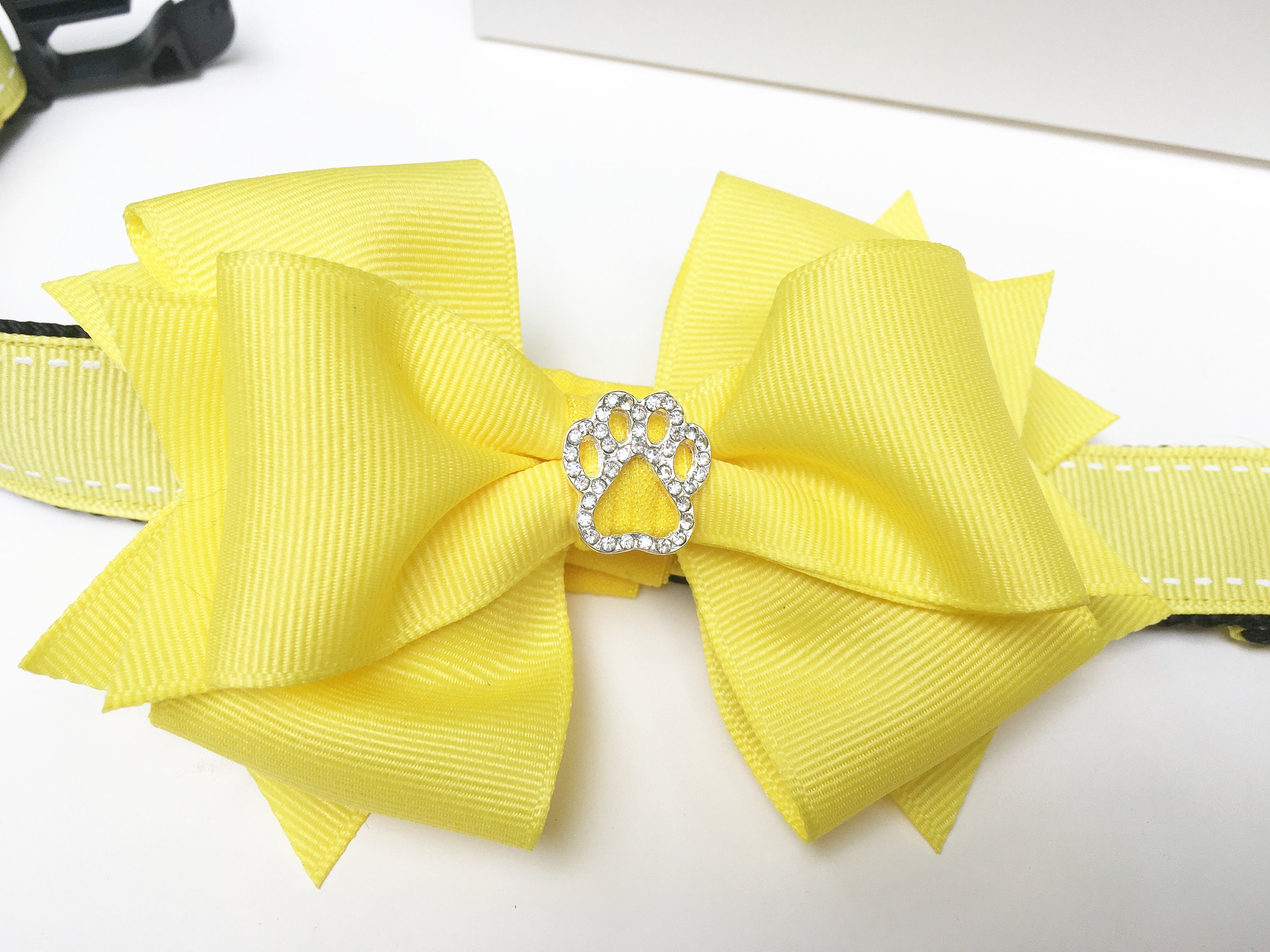 Yellow Boutique Bow dog collar with rhinestone in three Etsy
