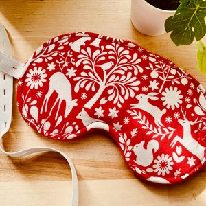 Cozy Sleep Mask: Red Woodland Animals Print, Adjustable Blindfold image 2