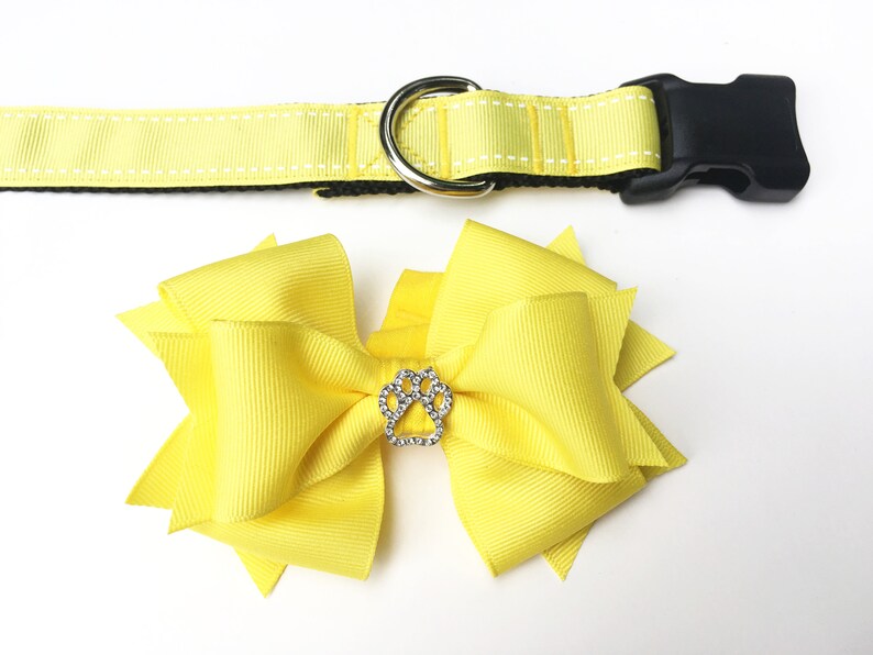 Yellow Boutique Bow Dog Collar With Rhinestone Small Medium Etsy