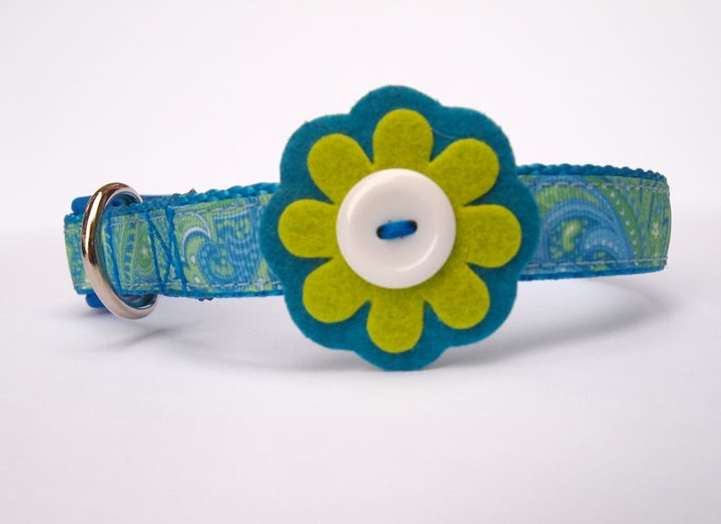 dog collar for small dogs female dog collar small dog collar felt flower blue dog collar cute dog collar Blue Dog Collar with Flower