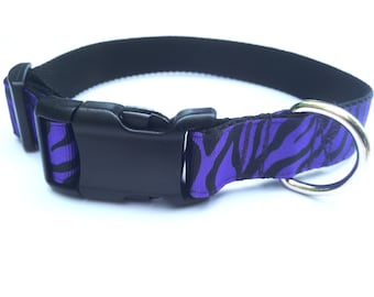 Handmade Purple Zebra Dog Collar: Small Girl Pet Collar, 1-inch