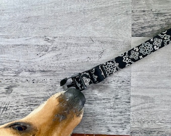 Black Bandana Dog Collar with 1 inch width for male or female dogs, personalize with Best Friend charm or Paw Print
