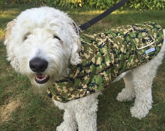 Camouflage Dog Raincoat: Fleece Lined, Reflective, Water Repellent