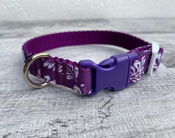 Purple Hawaiian Extra Small Dog Collar, adjustable, 12 inch dog collar, pretty, bright, colorful, 5/8 width