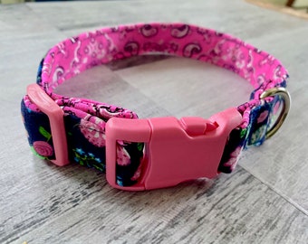 Medium Spring Dog Collar with butterflies and flowers, Pretty dog collar, charm option, female, girl, 3/4, 1 inch